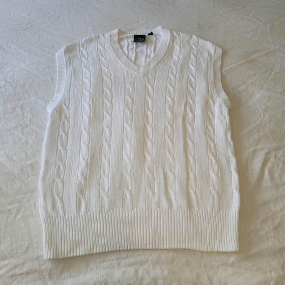 Vintage Nordstrom Sweater Vest Cable Knit Cotton White Mens Large - Picture 1 of 4